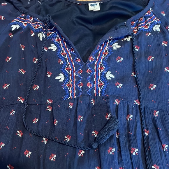 Old Navy Navy Blue Patterned Long Top with Tassels - Picture 2 of 7